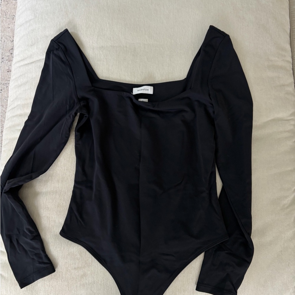 Babaton Black Long Sleeve Square Neck Bodysuit